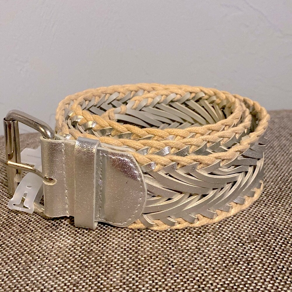 New York & Company braided metallic silver and tan belt